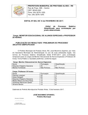 Preenchível Disponível PUBLICAO DO RESULTADO PRELIMINAR DO PROCESSO Fax