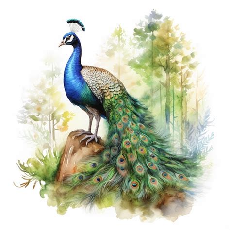 Premium Photo Watercolor Painting Of A Peacock