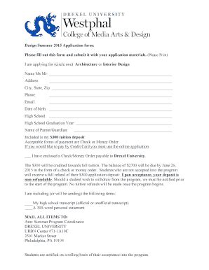 Fillable Online Drexel Design Summer 2015 Application Form Drexel