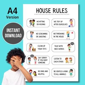 House Rules for Kids Family House Rules Easy-to-understand With Pictures for Non-readers Short ...