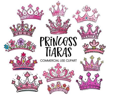 Pink Princess Tiaras Clipart PNG, Cute Cartoon Royal Crowns Doodle Art ...