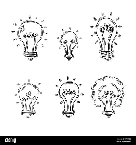 Hand Drawn Light Bulbs Doodle Light Bulb Idea Concept Sketch