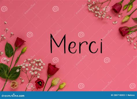 Roses Flower Arrangement French Text Merci Means Thank You Flat Lay