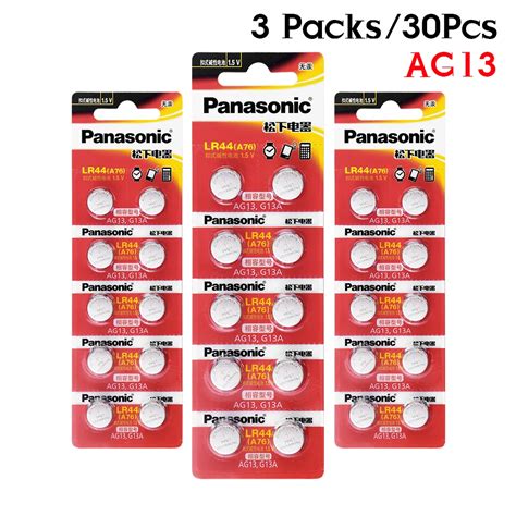 Panasonic 30 шт. 1,5 V кнопочный элемент Батарея lr44 литиевая ...