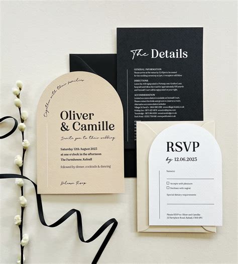 Arch Almond Minimalist Wedding Invitations Camille Modern Etsy Uk