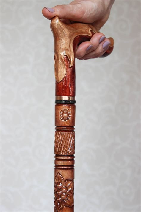 Womens Walking Cane Hand Carved Handle And Staff Elegant Etsy