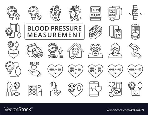 Blood Pressure Measurement Icon Set In Line Design