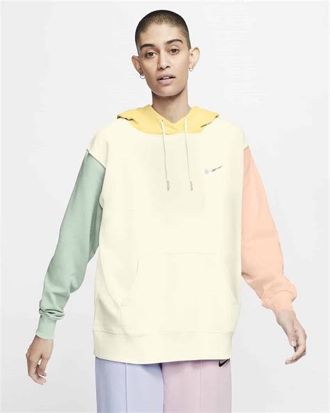 Nike Mini Metallic Swoosh Oversized Pastel Colour Block Hoodie Yellow