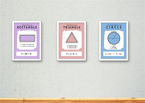 Printable Perimeter Area Poster Set 2d Shapes Poster Set Math Formula