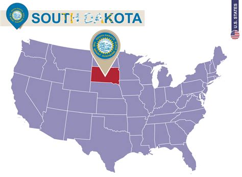 South Dakota State on USA Map. South Dakota flag and map. 7411933 ...