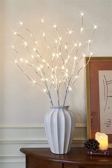 Eambrite Home Decorative Twig Lights Lighted White Birch Twig Branches