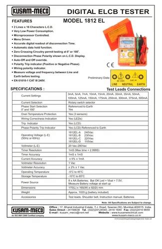 Kusam Meco 1812EL Digital Elcb Tester At 15520 Earth Resistance