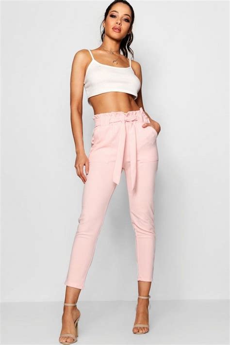 Paperbag Waist Belted Trouser Boohoo