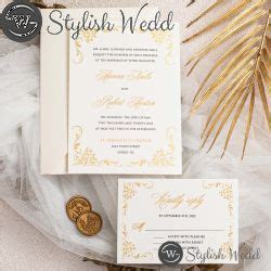 Vintage Luxe Gold Foil Border Wedding Invitation SWI053