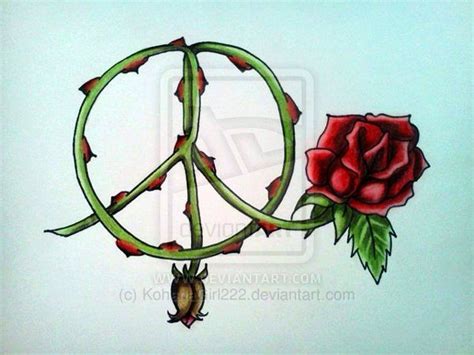 Beautiful Rose Peace Sign Tattoo