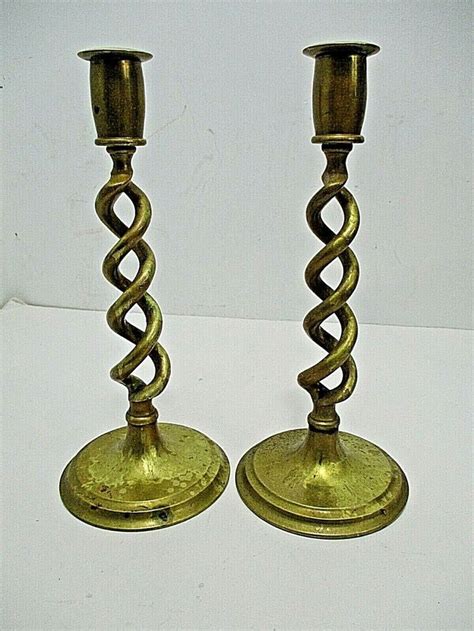 Vintage Open Barley Twist Solid Brass Pair Of Candlesticks Candle Holders In 2020 Candle