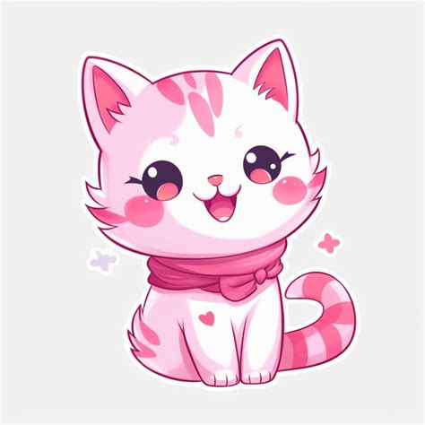 Cute Pink Cat Sticker Animal Sticker Vinyl Sticker Etsy