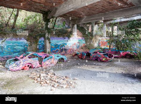 A Painted Car In The Abandoned Industrial Area Where The Limestone Was