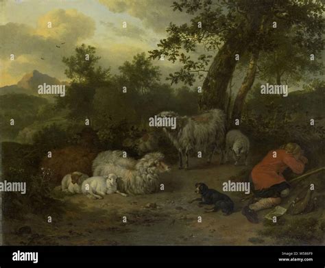 The Sleeping Shepherd, Landscape with a sleeping shepherd. On the left ...