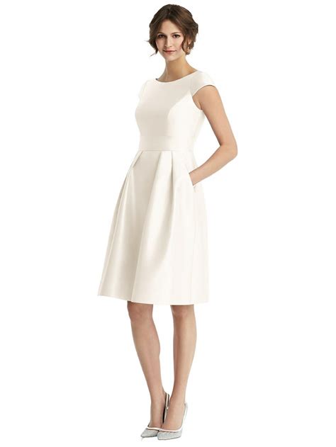 Cap Sleeve Pleated Cocktail Dress With Pockets Knee Length Dresses