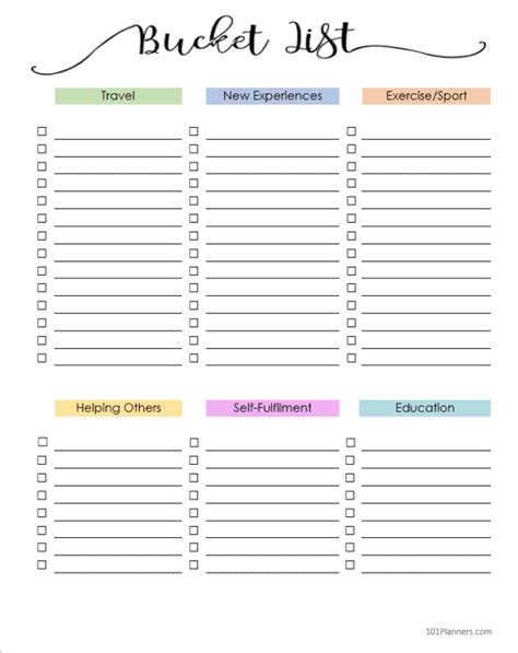 Printable Bucket List Template