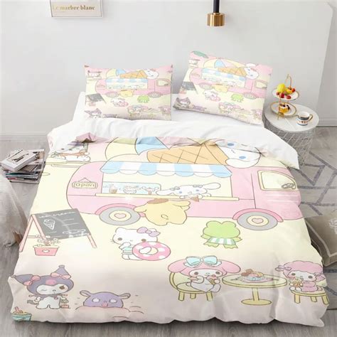 Cartoon Anime Sanrio Bedding Set Hello Kitty Kuromi Melody Quilt Duvet