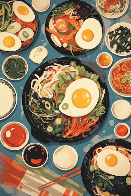 Premium Vector Korean Bibimbap And Mixed Rice