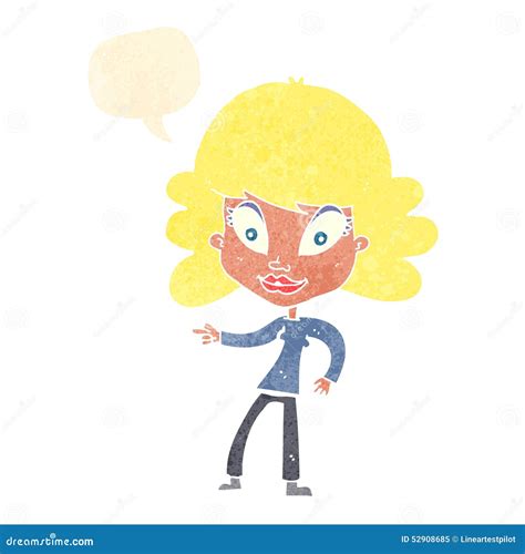 Cartoon Woman Pointing With Speech Bubble Stock Illustration