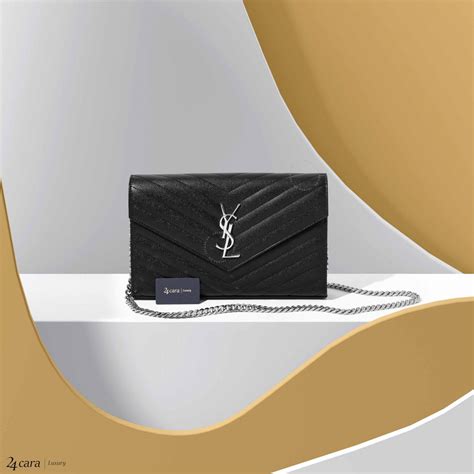 SAINT LAURENT MONOGRAM CHAIN WALLET IN GRAIN DE POUDRE EMBOSSED LEATHER