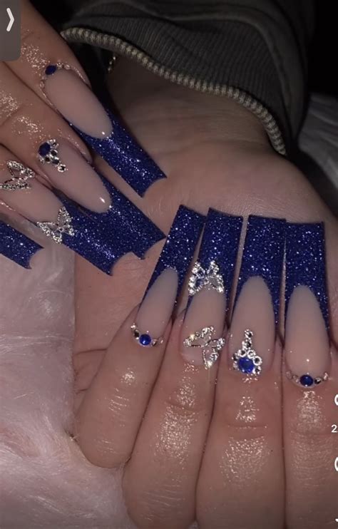 Sparkle Blue Acrylic Blue Prom Nails Quinceanera Nails Blue Nails