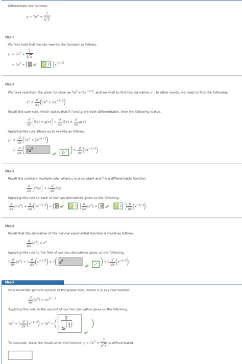 Solved Differentiate The Function Y 7ex 3x2 Step 1 We First