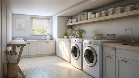 Premium Ai Image Contemporary Laundry Room With White Washer And Dryer