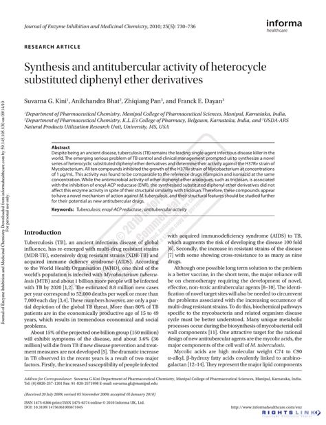 (PDF) Synthesis and antitubercular activity of heterocycle substituted ...