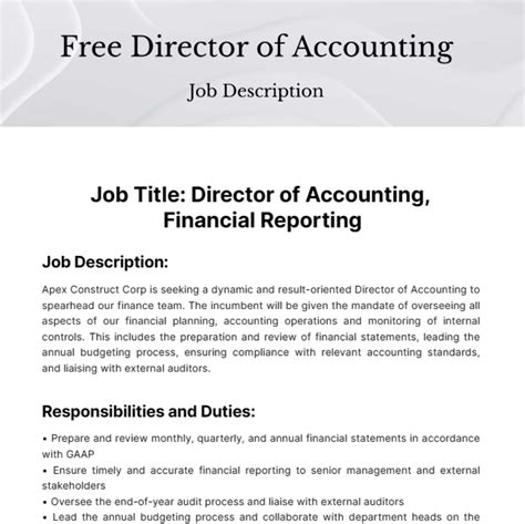 Free Director Of Accounting Job Description Template Edit Online