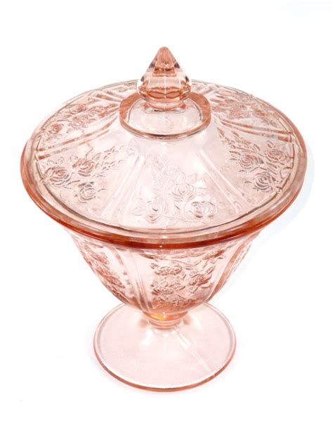 Pink Depression Glass Covered Candy Dish Sharon Cabbage Rose Etsy