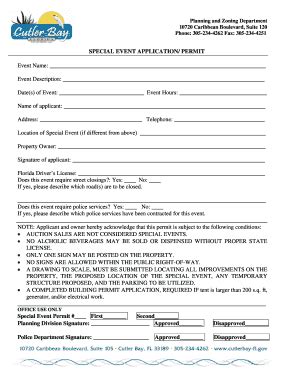 Fillable Online Cutlerbay Fl SPECIAL EVENT APPLICATION PERMIT Event