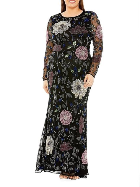 Mac Duggal Embroidered Floral Long Sleeve Column Gown In Black Lyst