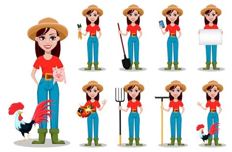 Premium Vector Female Farmer Cartoon Character