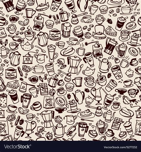 Doodle Coffee Seamless Background Royalty Free Vector Image