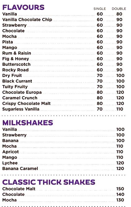 Menu Of Corner House Ice Cream Koramangala Bangalore