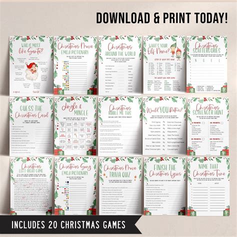 20 Christmas Games Bundle Christmas Party Games School Etsy