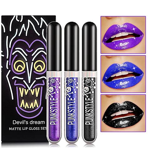 3pcs Black Blue Purple Liquid Glitter Lipstick Lip Stain