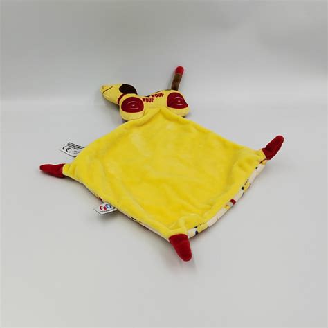 Doudou Plat Chien Jaune Rouge Mouchoir Fisher Price