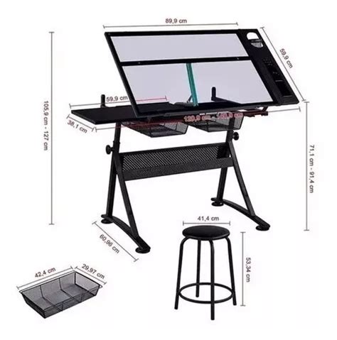 Prancheta Mesa De Vidro Desenho Board Glass Mesa C Banqueta