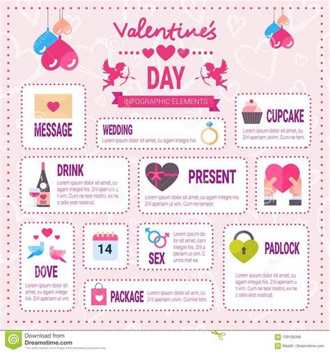 Creative Valentines Day Infographic Set Of Elements Icons Over Pink