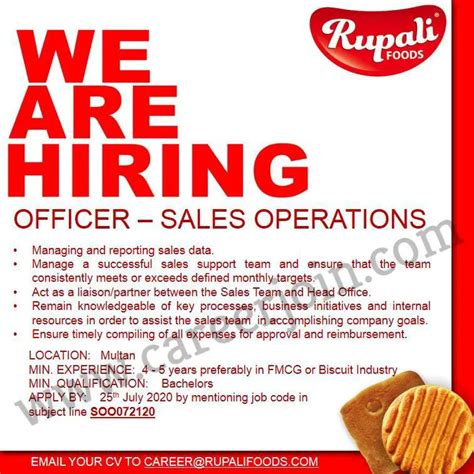 Rupali Foods Pvt Ltd Jobs Officer Sales Operations