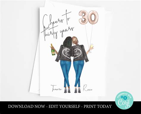 Best Friend 30th Birthday Card Printable Personalised 30th Etsy