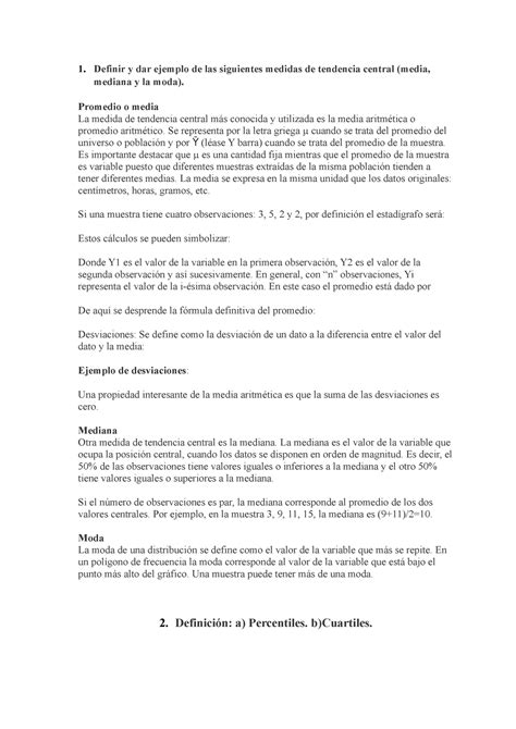 Anal Biometrico Unidad 5 Definir Y Dar Ejemplo De Las Siguientes Medidas De Tendencia Central