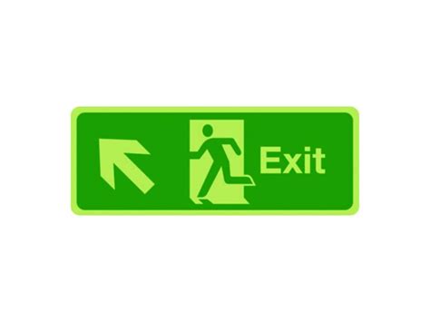 Fire Exit Sign Arrow Up Left Photoluminescent Sign Safe Industrial