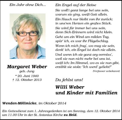 Traueranzeigen Von Margaret Weber Trauer In NRW De